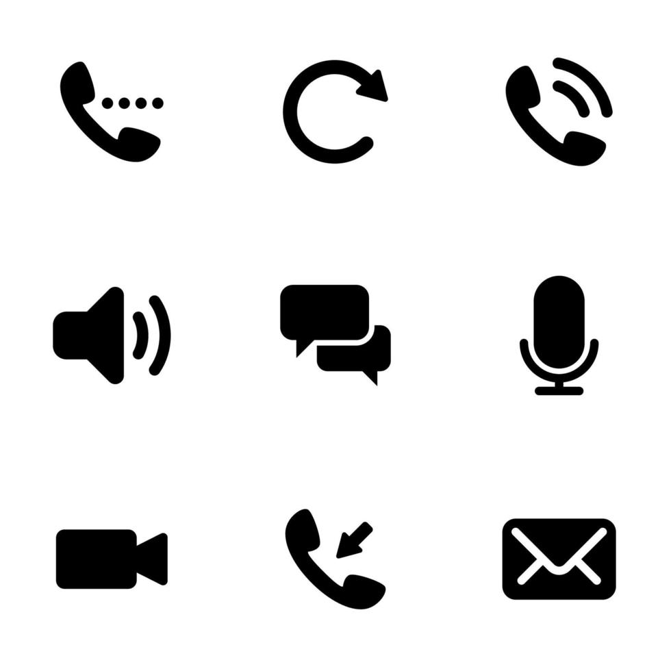 Satz einfacher Symbole zu einem Thema Telefonanruf, Vektor, Design, Sammlung, flach, Zeichen, Symbol, Element, Objekt, Illustration, isoliert. weißer Hintergrund vektor