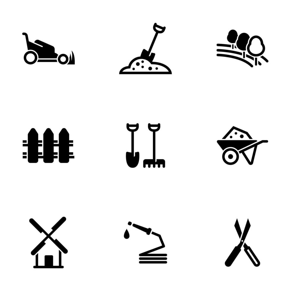 uppsättning enkla ikoner på ett tema jordbruk, tomt, trädgård, vektor, uppsättning. vit bakgrund vektor