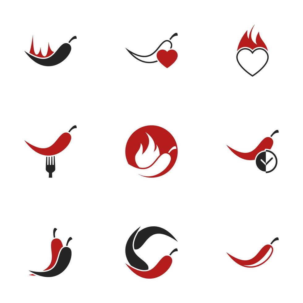 ikoner för tema chilipeppar vektor