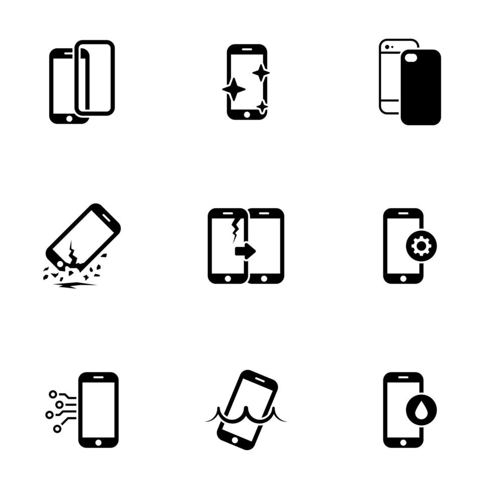 uppsättning enkla ikoner på en tema reparation smartphone, vektor, design, samling, platt, tecken, symbol, element, objekt, illustration, isolerade. vit bakgrund vektor