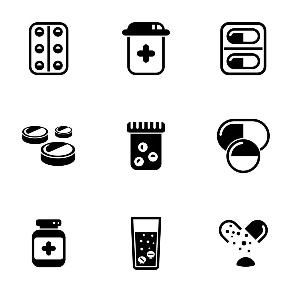 uppsättning enkla ikoner på ett tema mediciner vektor