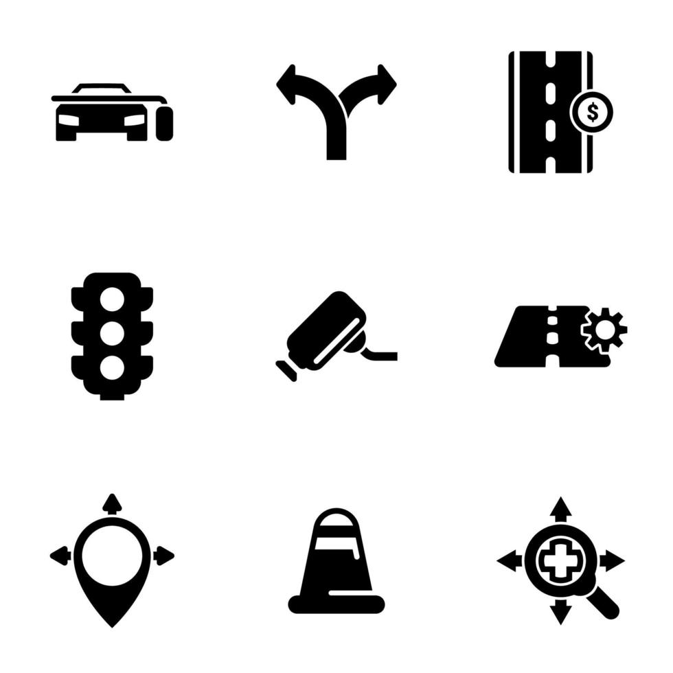 uppsättning enkla ikoner på en temaväg, trafik, bil, vektor, set. vit bakgrund vektor