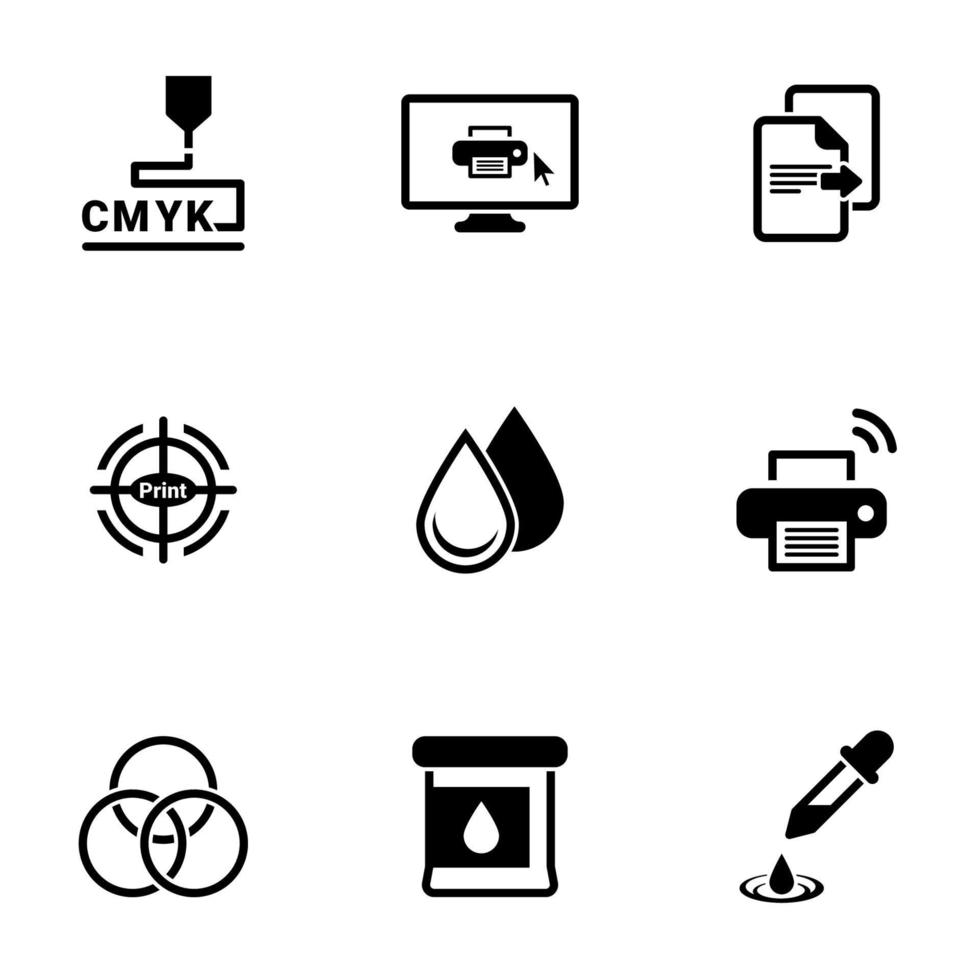uppsättning enkla ikoner på ett tema utskrift, vektor, design, samling, platt, tecken, symbol, element, objekt, illustration, isolerade. vit bakgrund vektor