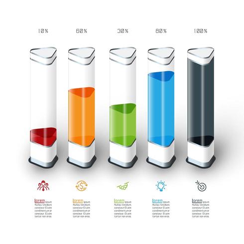 Stångdiagram infographics med färgglada 3d-stycke. vektor