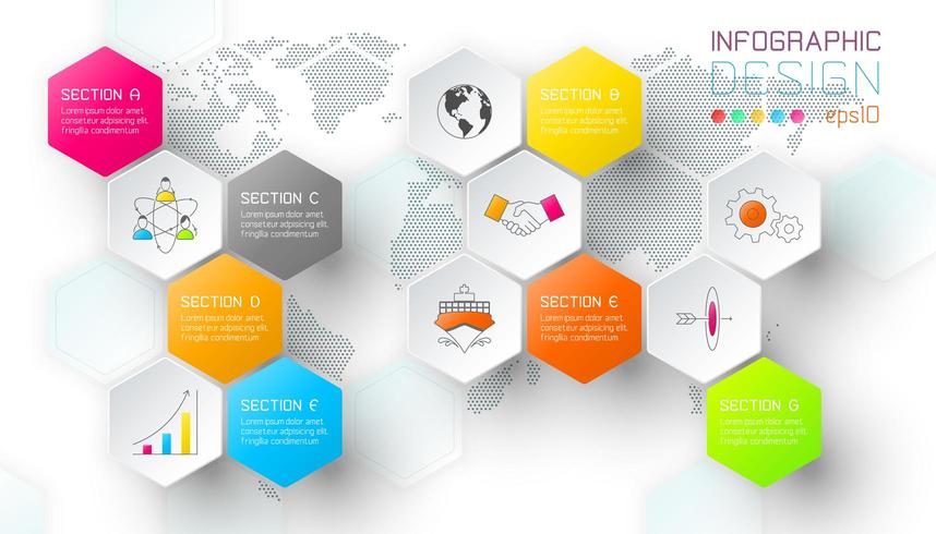 Infographic Stange der Geschäftshexagonnetzaufkleber-Form. vektor