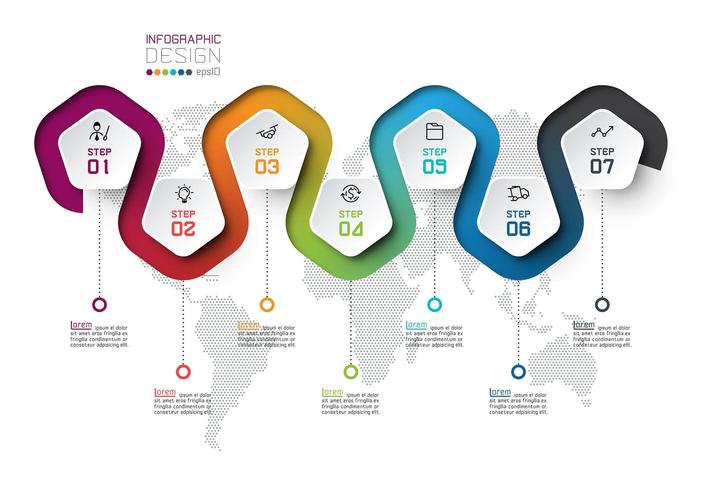 Pentagon-etikett med färglinjelänkad infografik. vektor