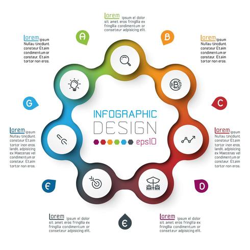 Sju cirklar med affärsikoninfografik. vektor