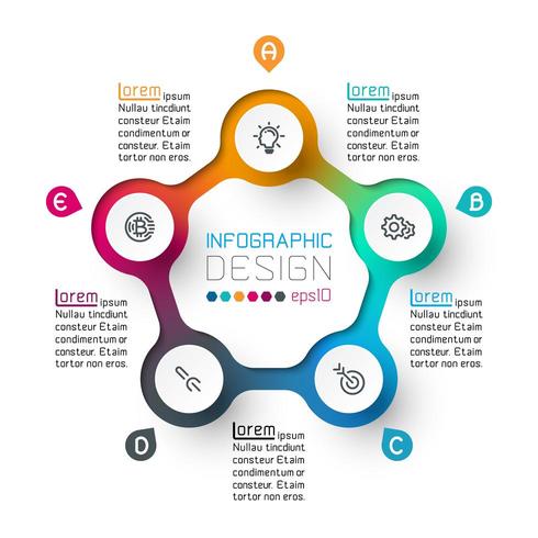 Fünf Kreise mit Business-Symbol Infografiken. vektor