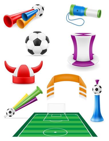 uppsättning fotboll fotboll fan objekt och tillbehör vektorillustration vektor