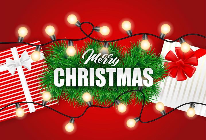 Juldesign med julgranljus och gåvaaskar på rött vektor