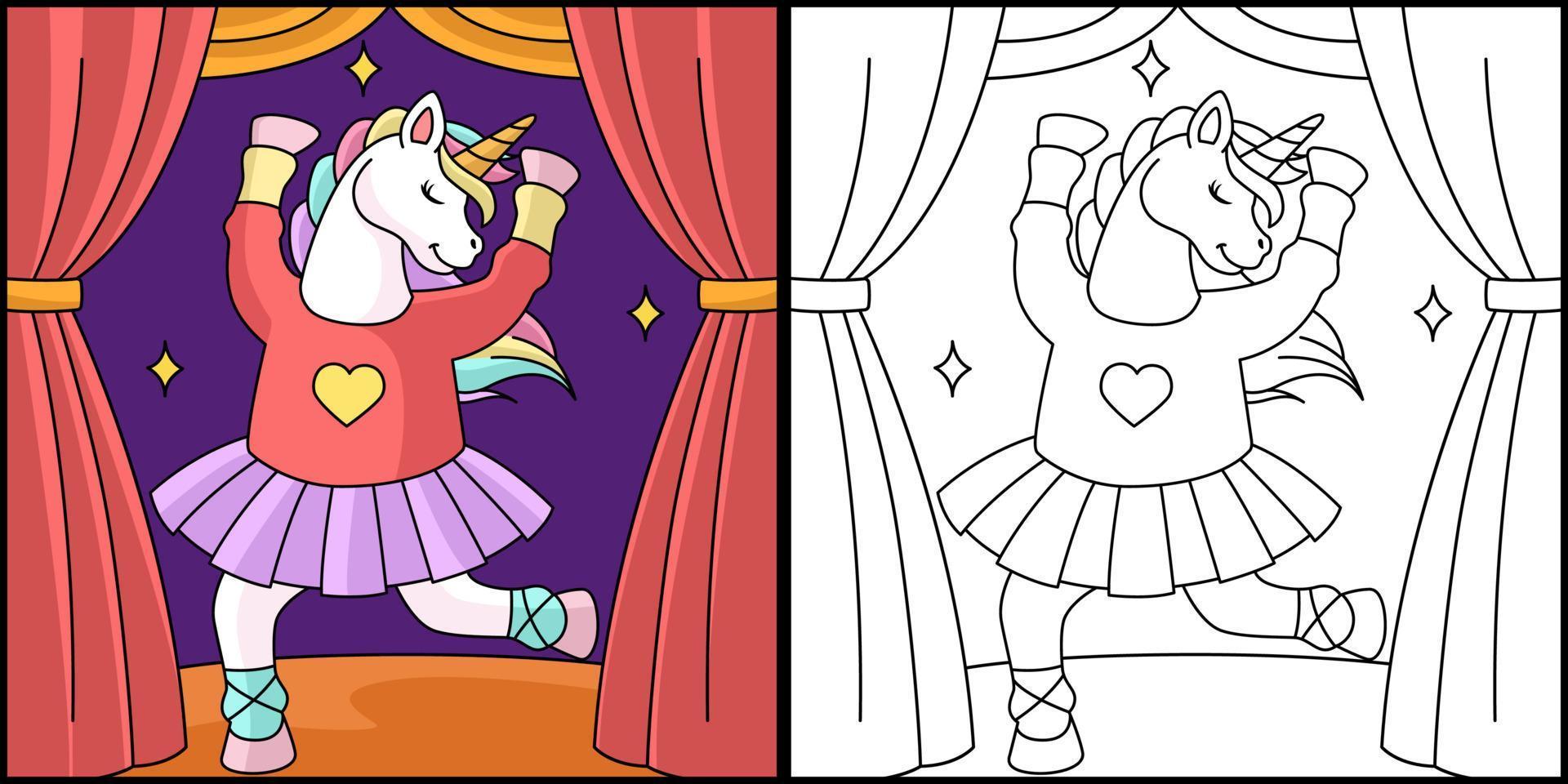 unicorn ballerina dans målarbok vektor