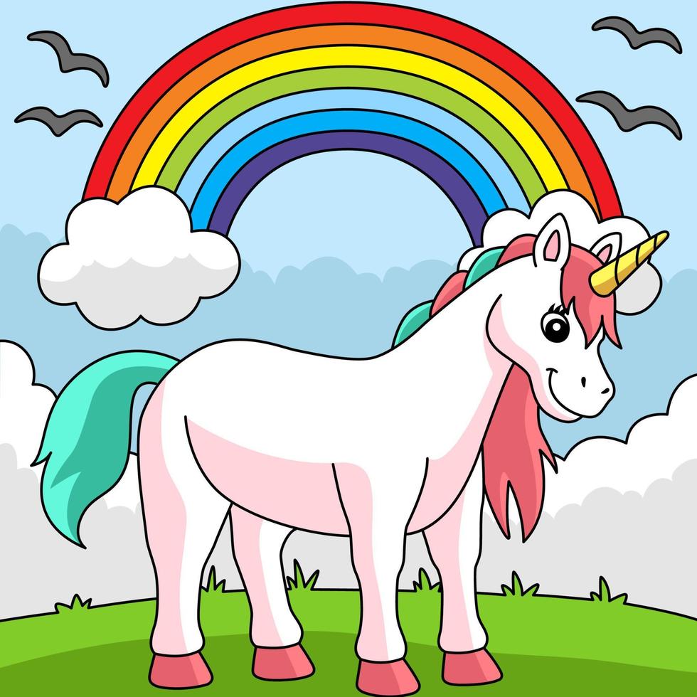 regenbogen-einhorn farbige karikaturillustration vektor