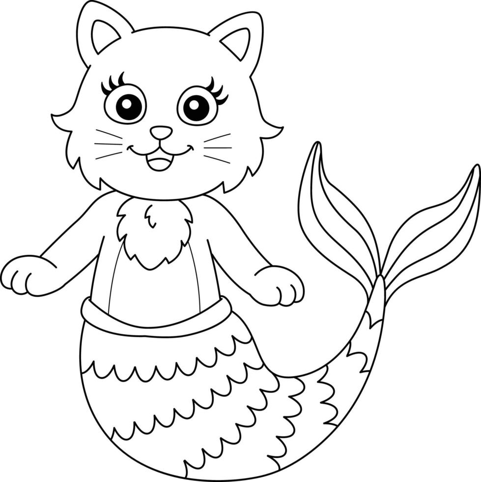 katt sjöjungfru målarbok isolerad för barn vektor