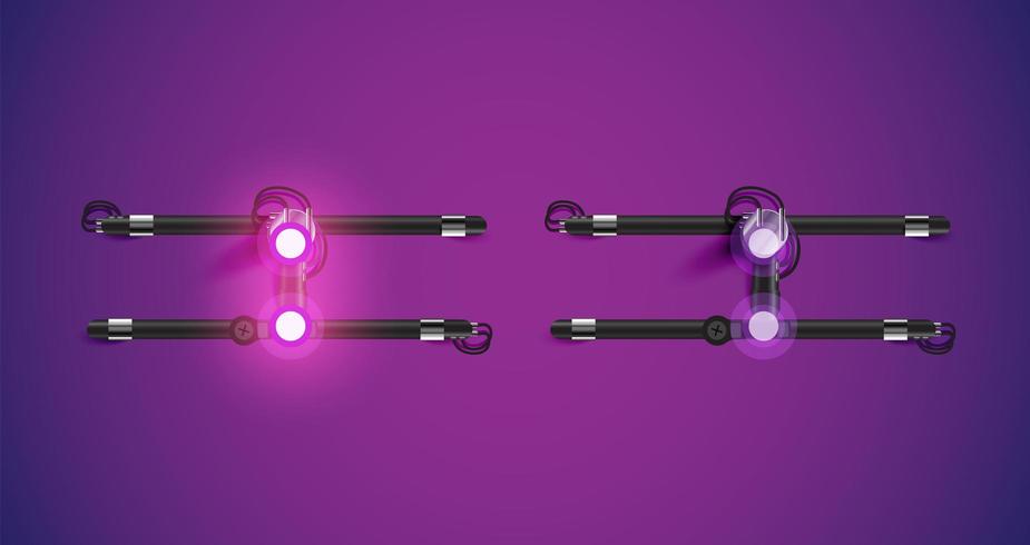 Realistisch leuchtendes lila Neonlicht an und aus vektor