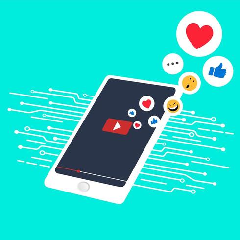 Videoinnehåll i sociala medier på smartphonen vektor