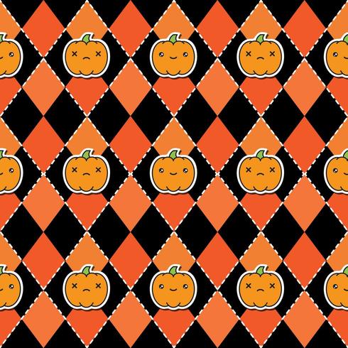 Nahtloses Halloween-Muster mit Kürbisen auf schwarzem und orange Hintergrund argyle. vektor