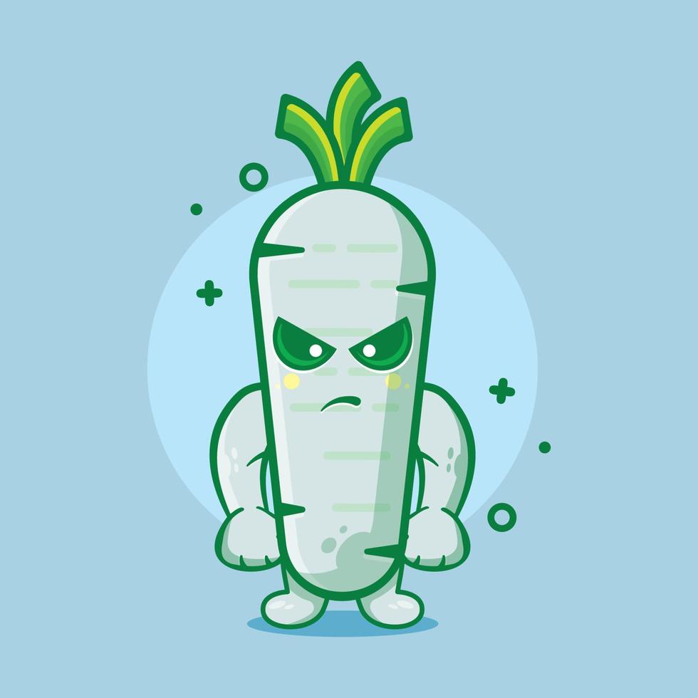 Mad White Rettich Gemüse Charakter Maskottchen isoliert Cartoon im flachen Design. großartige Ressource für Symbol, Symbol, Logo, Aufkleber, Banner. vektor