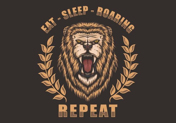 Lion Roaring-Illustration mit essen, schlafen und brüllen Wiederholungsslogan vektor