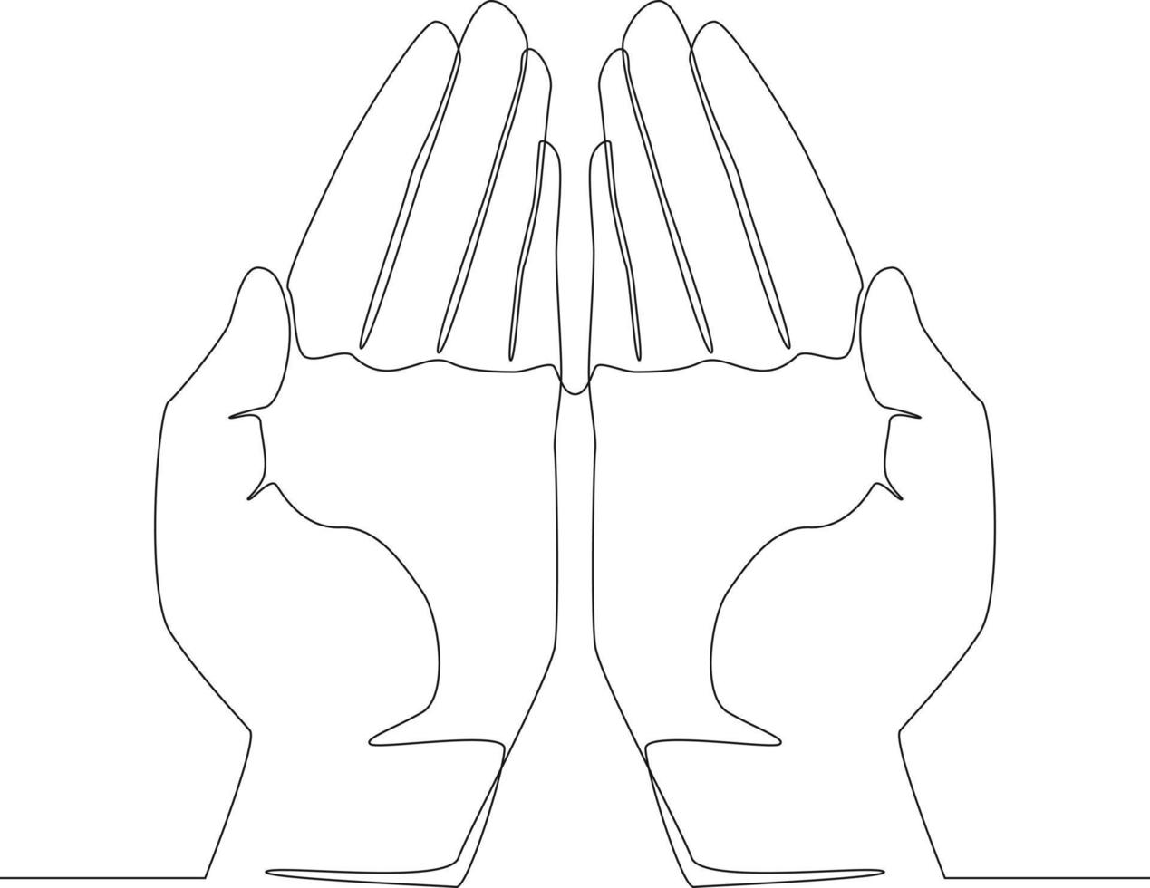 kontinuerlig linjeteckning av bönehänder. vektor illustration.