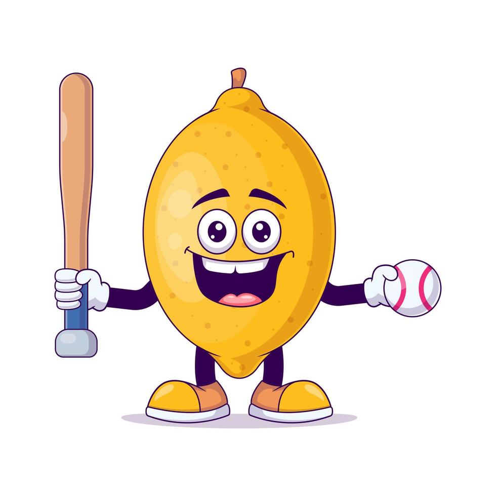 citron spelar baseball tecknad maskot karaktär vektor