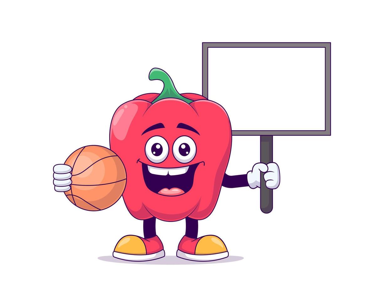 rote paprika, die basketball-karikaturmaskottchen spielt vektor