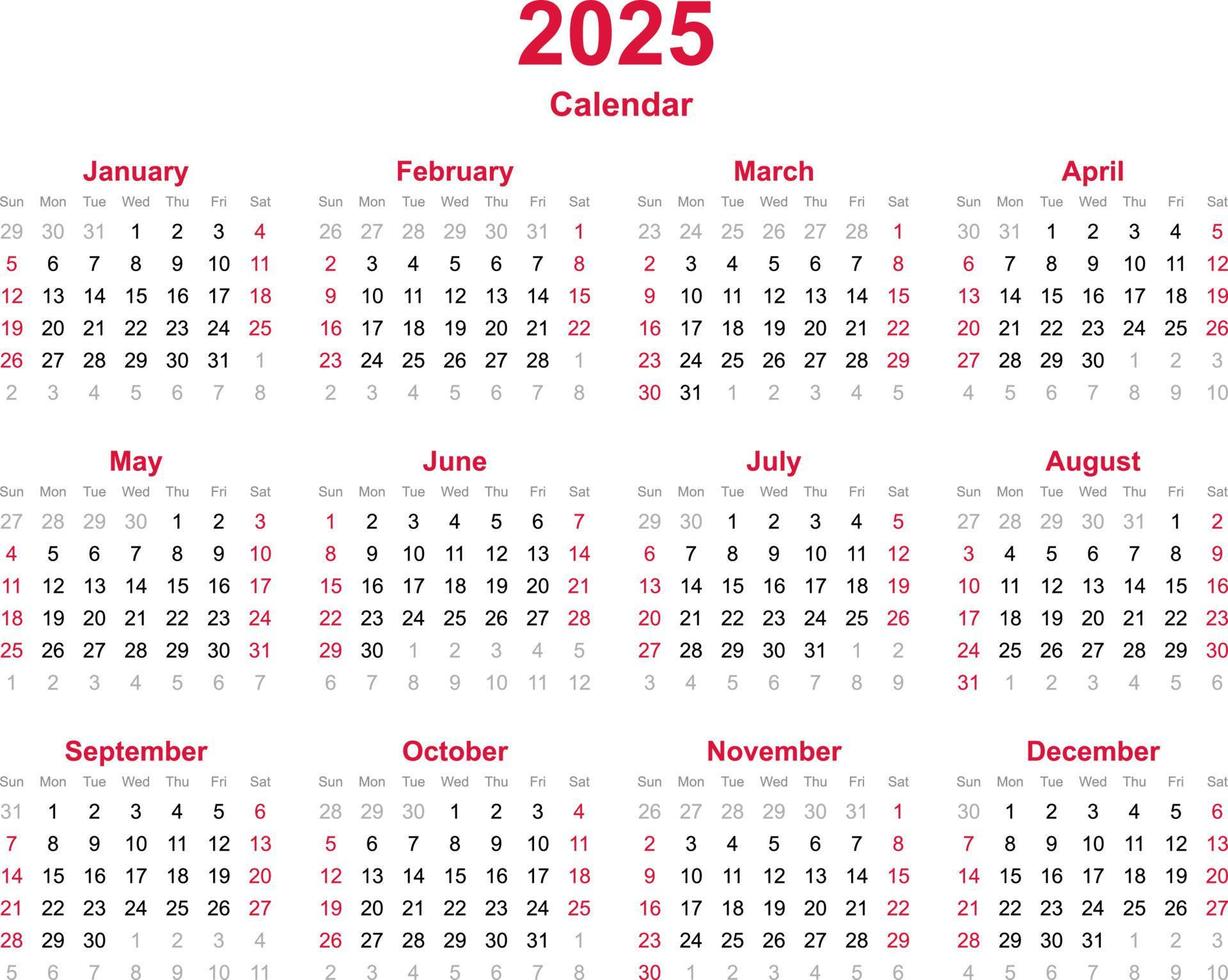 Kalendervorlage 2025 vektor
