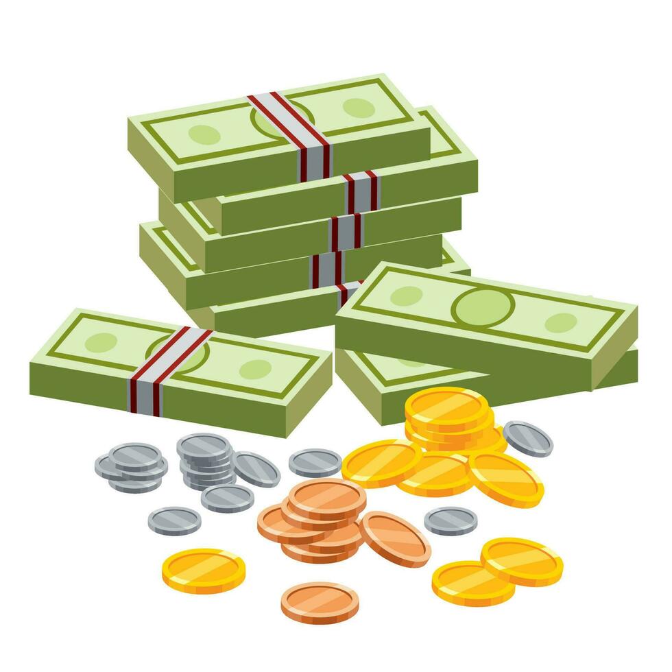 vektor pengar sedlar silvermynt guldmynt koppar för shopping uppgifter företag handel