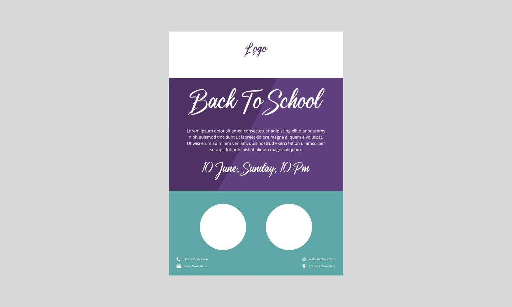 Zurück zur Schule-Flyer-Design-Vorlage. kreatives back-to-school-flyer-design. Schulflyer-Design mit Datum und Text. vektor