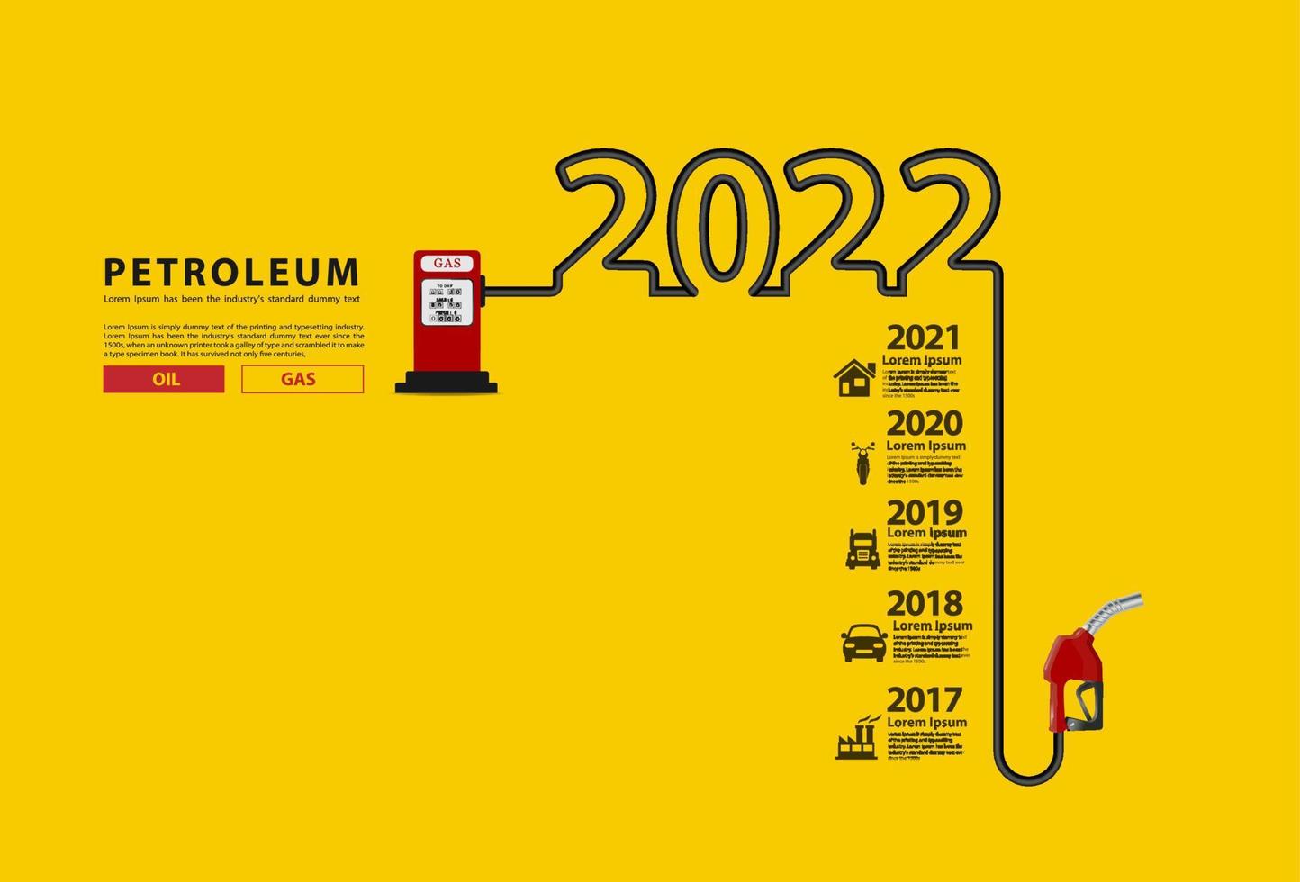 2022 Neujahrs-Erdölkonzept mit kreativem Design der Benzinpumpendüse, Tankstellenschild mit Energieöl und Gas, moderne Layoutvorlage der Vektorillustration vektor