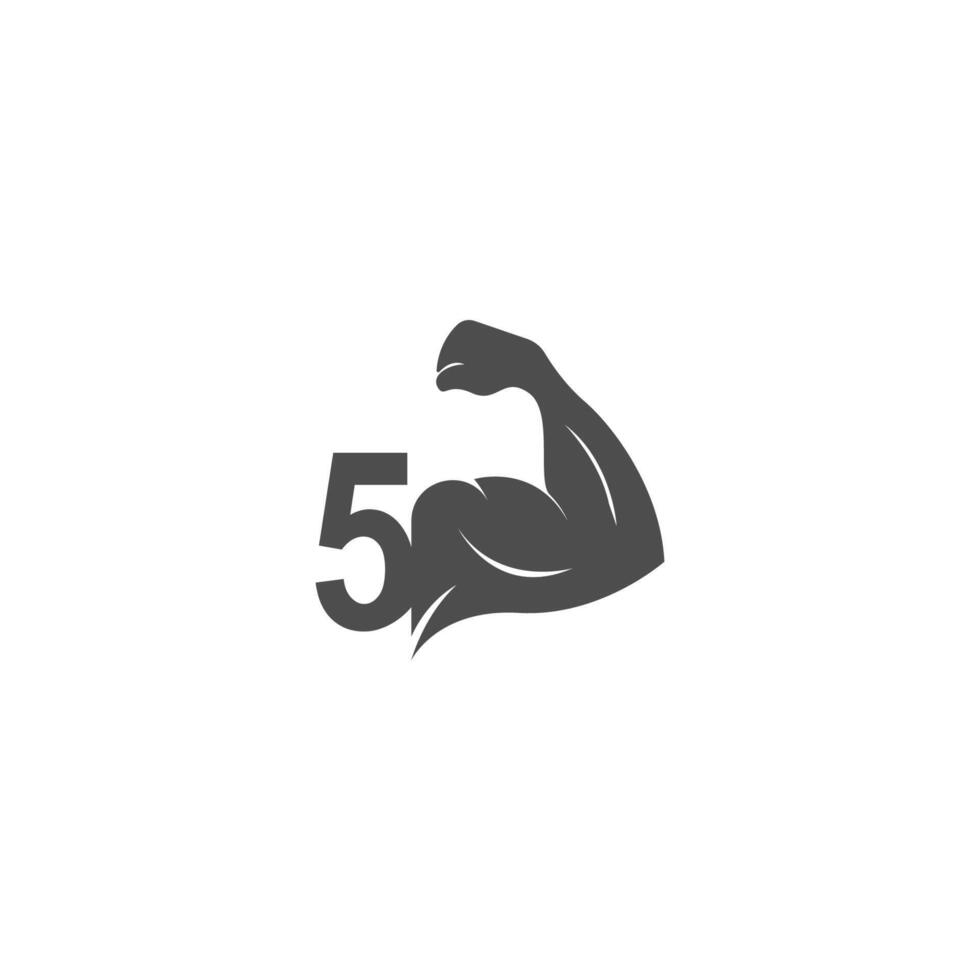 nummer 5 logotyp ikon med muskel arm design vektor