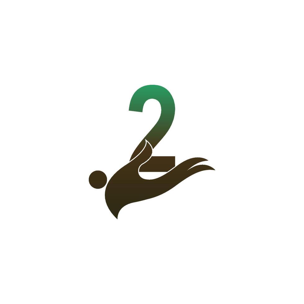 nummer 2 logotyp ikon med människor hand design symbol mall vektor