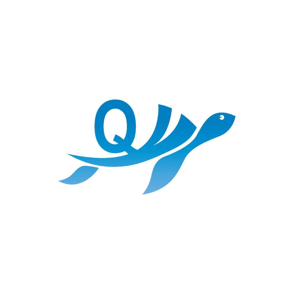 havssköldpadda ikon med bokstaven q logotyp design illustration vektor