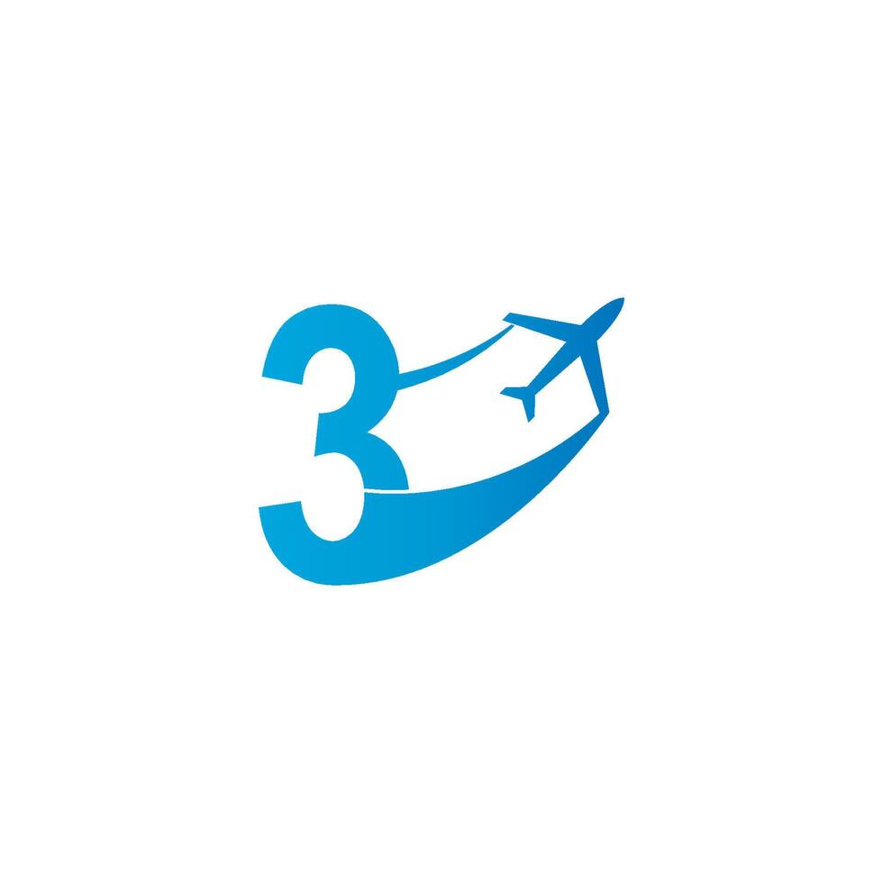 Nummer 3 mit Flugzeug-Logo-Icon-Design-Vektor-Illustration vektor