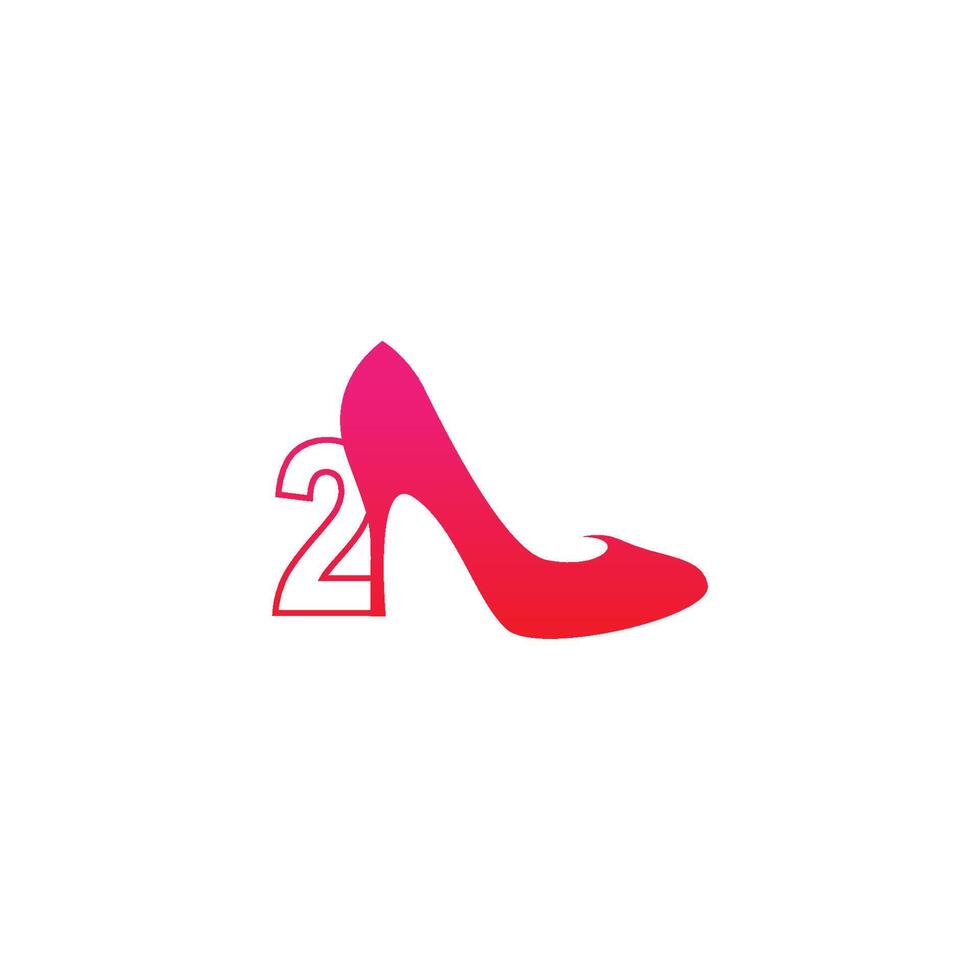 Nummer 2 mit Damenschuh, High-Heel-Logo-Icon-Design-Vektor vektor