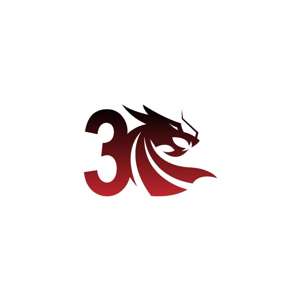 Nummer 3 Logo-Symbol mit Drachen-Design-Vektor vektor