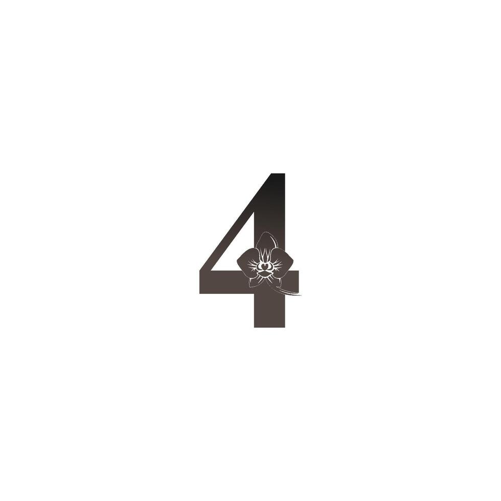 Nummer 4 Logo-Symbol mit schwarzem Orchideen-Designvektor vektor