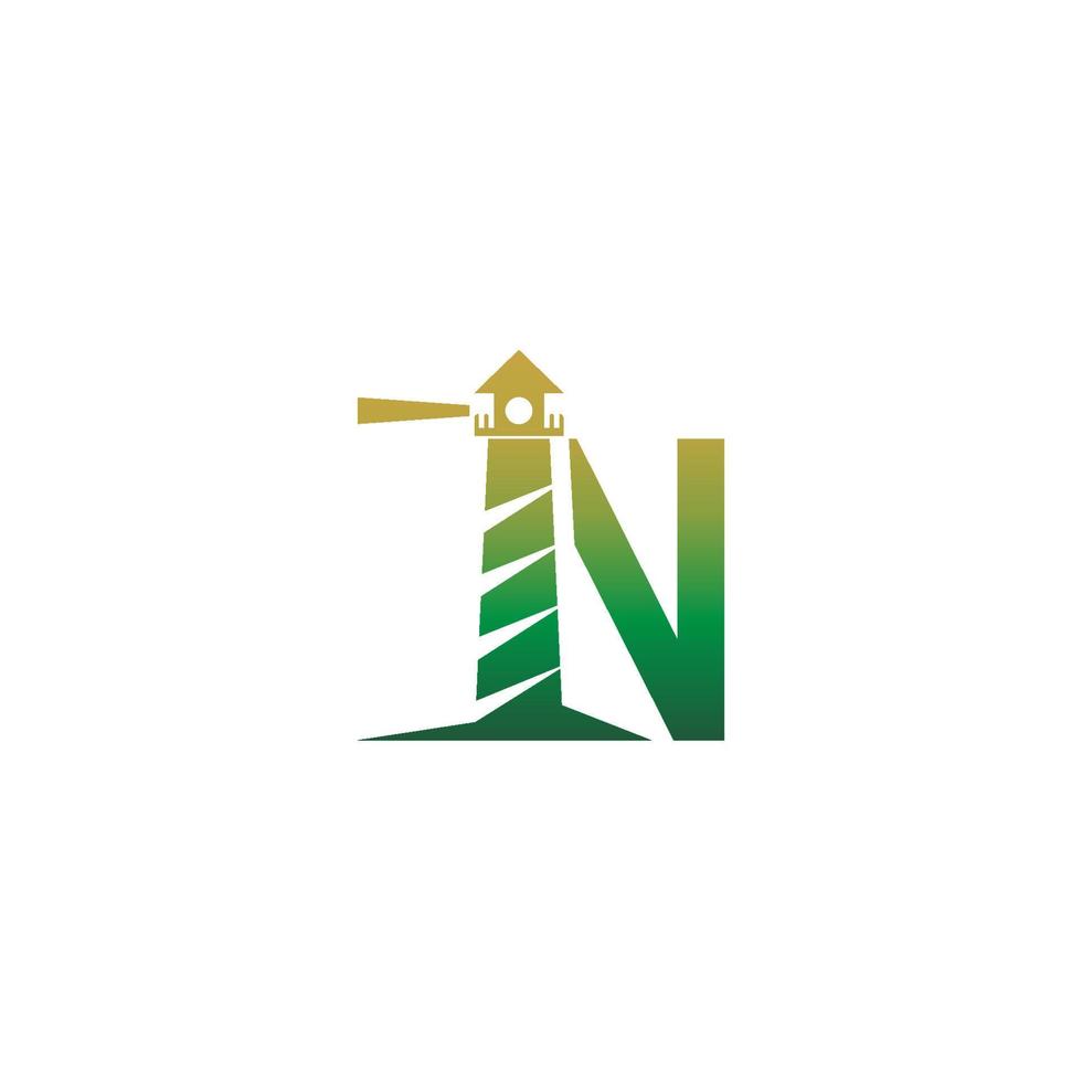 Buchstabe n mit Leuchtturm-Symbol-Logo-Design-Vorlage vektor