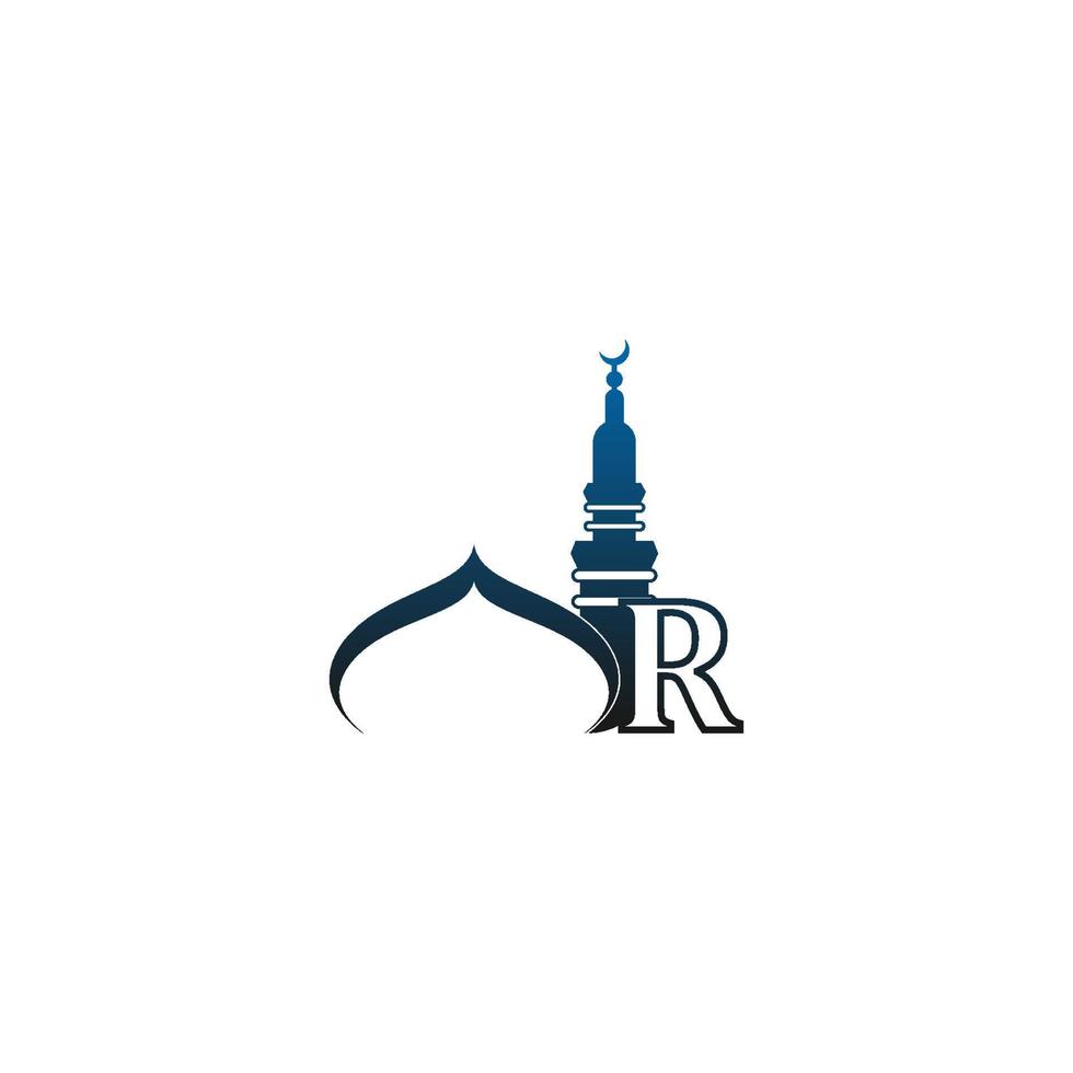 bokstaven r logotyp ikon med moské design illustration vektor