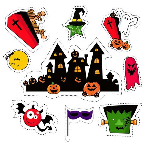 Halloween Ikon Klistermärke Patches Set vektor