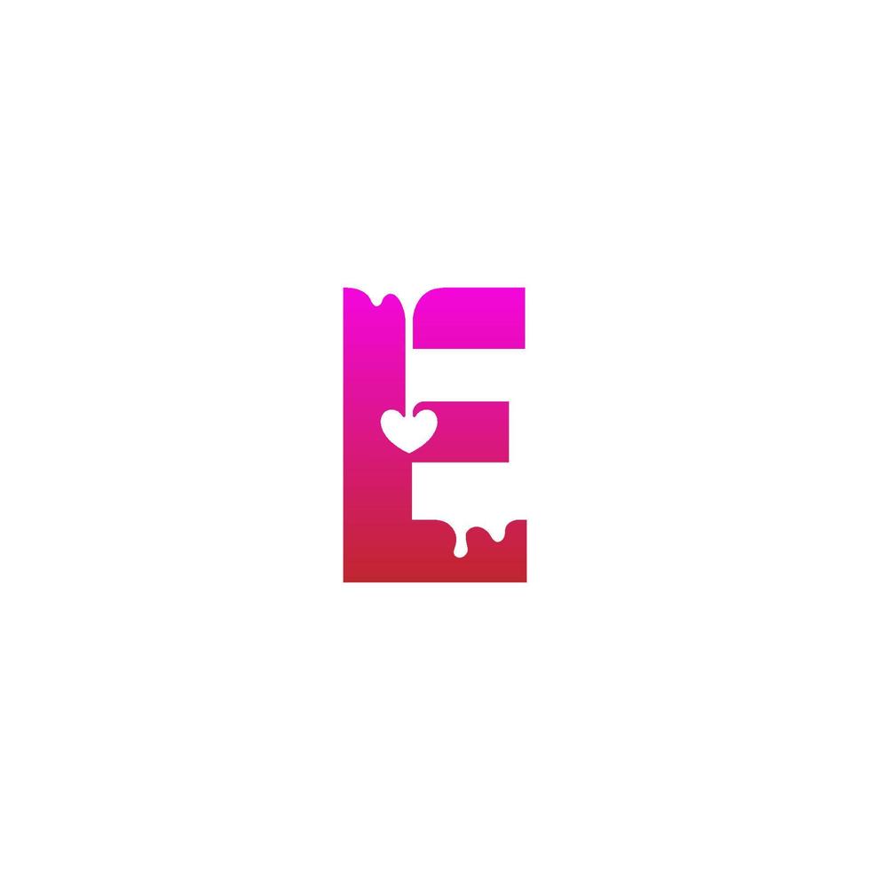 Buchstabe e-Logo-Symbol mit schmelzender Liebessymbol-Designvorlage vektor