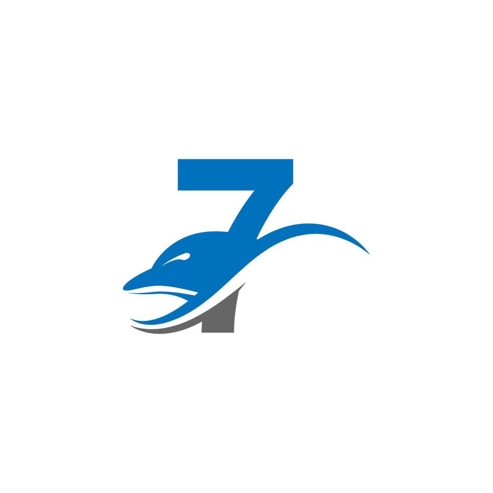delfin med nummer 7 logotyp ikon design koncept vektor mall