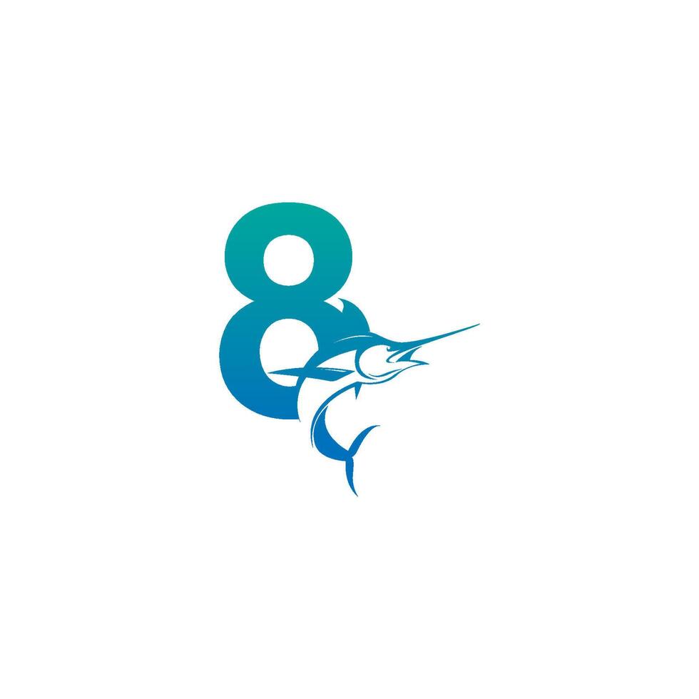 Nummer 8 Logo-Symbol mit Fisch-Design-Symbolvorlage vektor