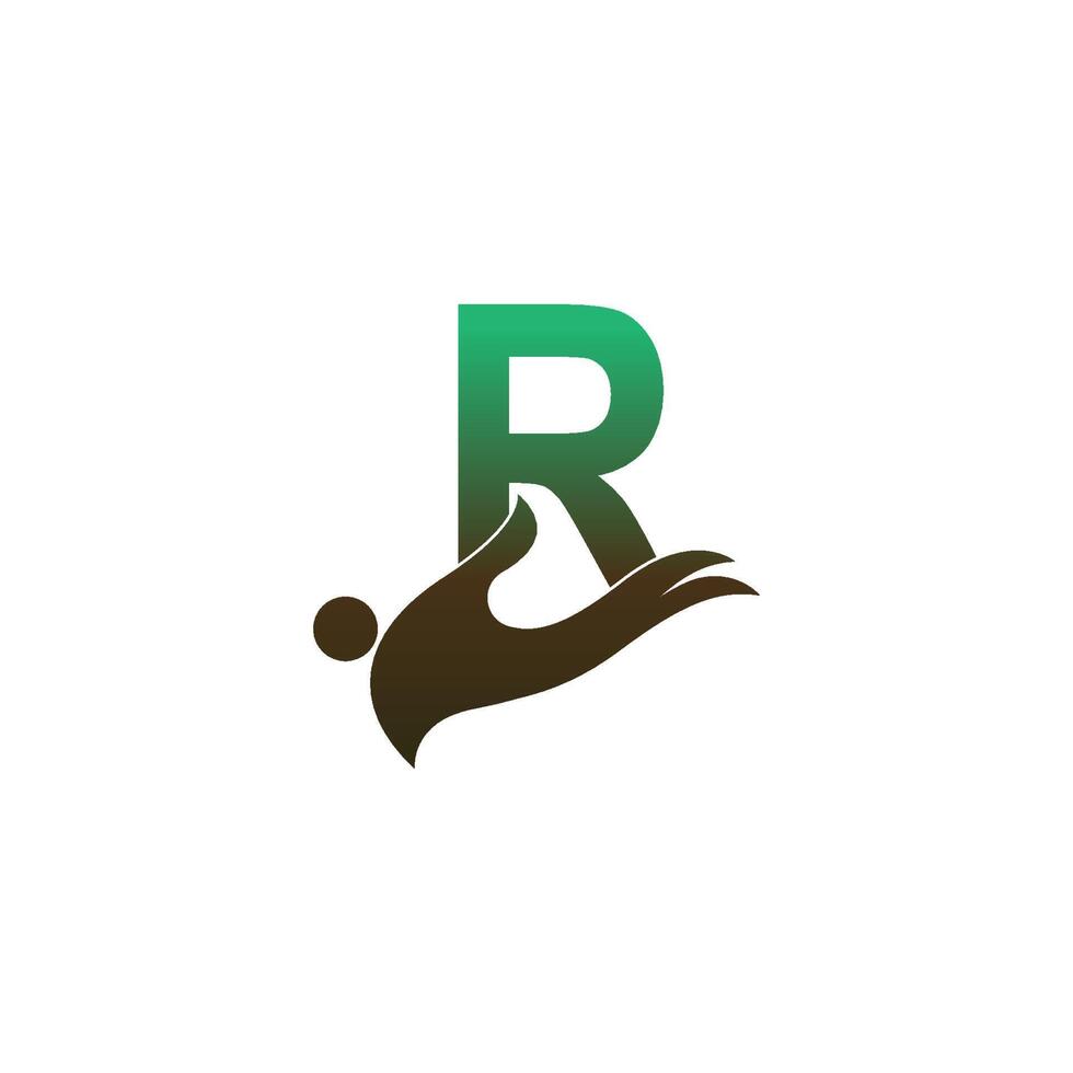 bokstaven r logotyp ikon med människor hand design symbol mall vektor