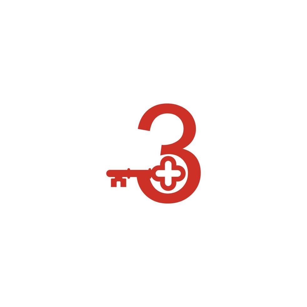 Nummer 3 Logo-Symbol mit Schlüsselsymbol-Design-Symbolvorlage vektor