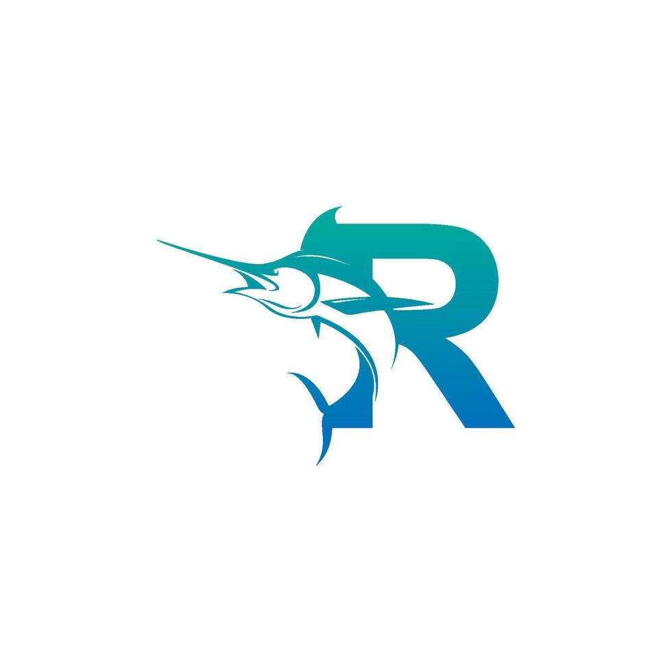 bokstaven r logotyp ikon med fisk design symbol mall vektor