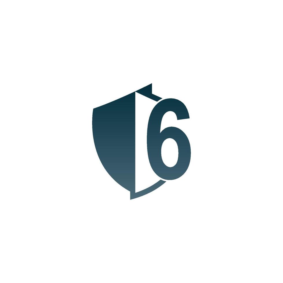 sköld logotyp ikon med nummer 6 bredvid design vektor