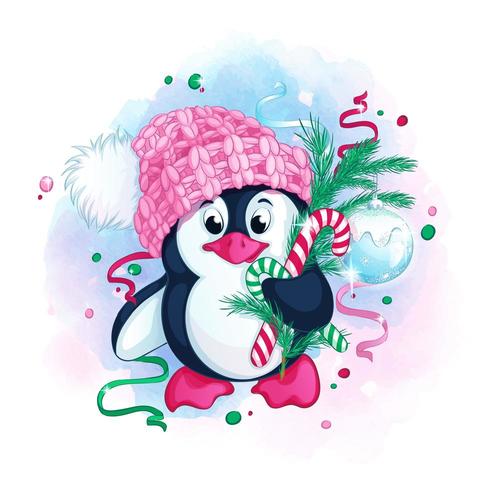 Niedlicher Pinguin in einer gestrickten rosa Mütze vektor