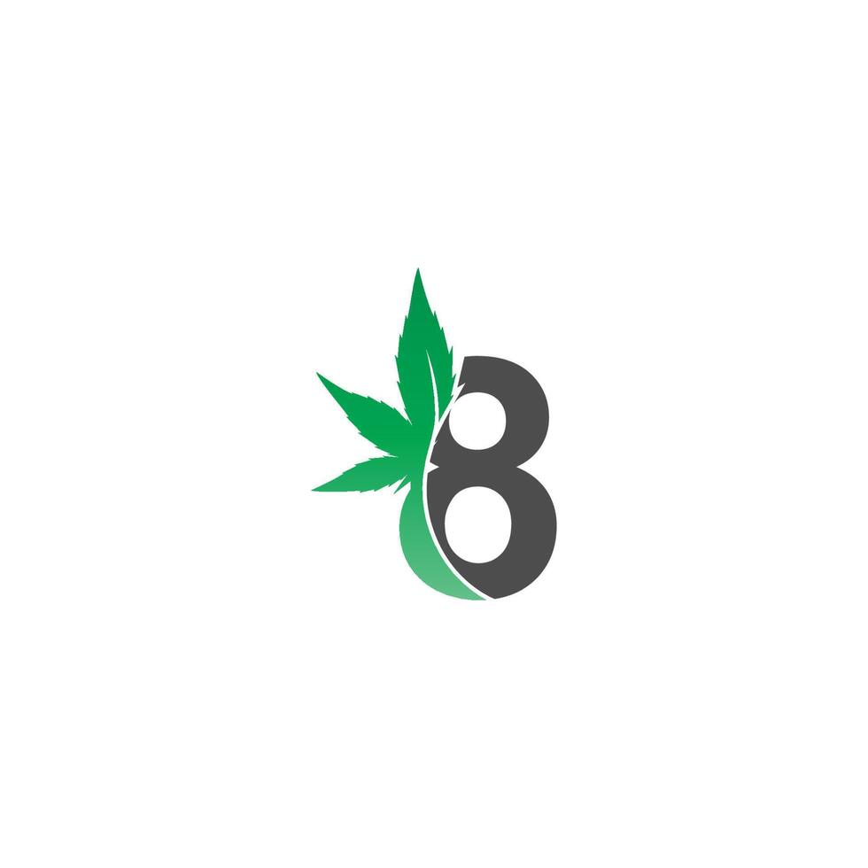 nummer 8 logotyp ikon med cannabis blad design vektor