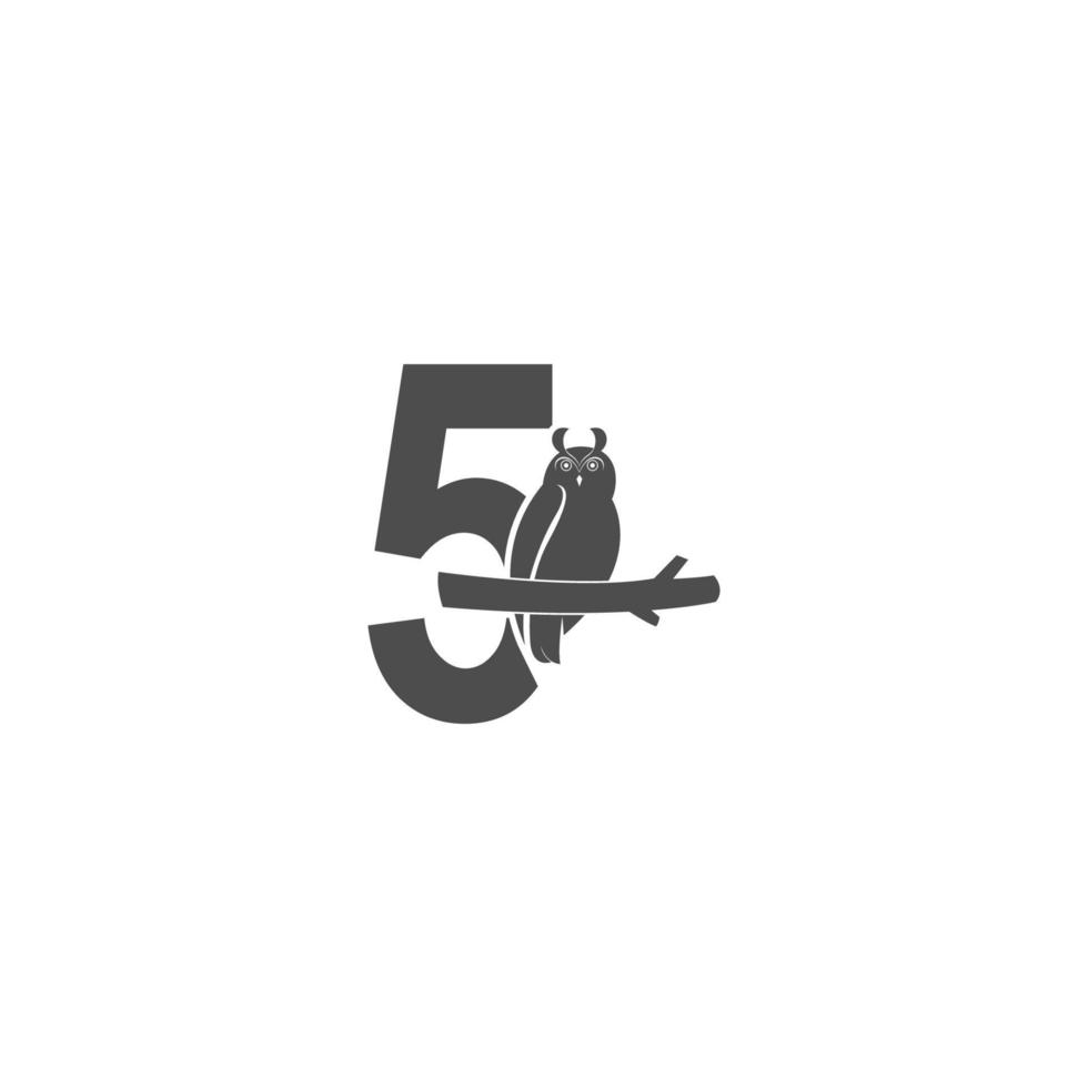 Nummer 5 Logo-Symbol mit Eulen-Icon-Design-Vektor vektor