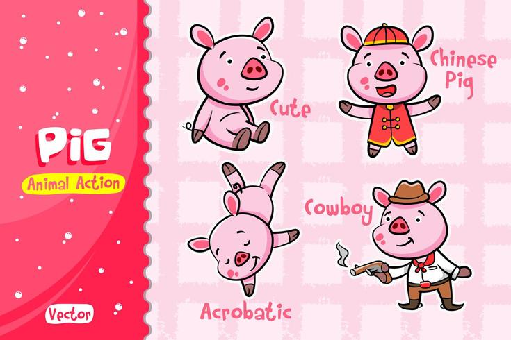 Schwein-Cartoon-Set. Vektor-Design der Tieraktion vektor